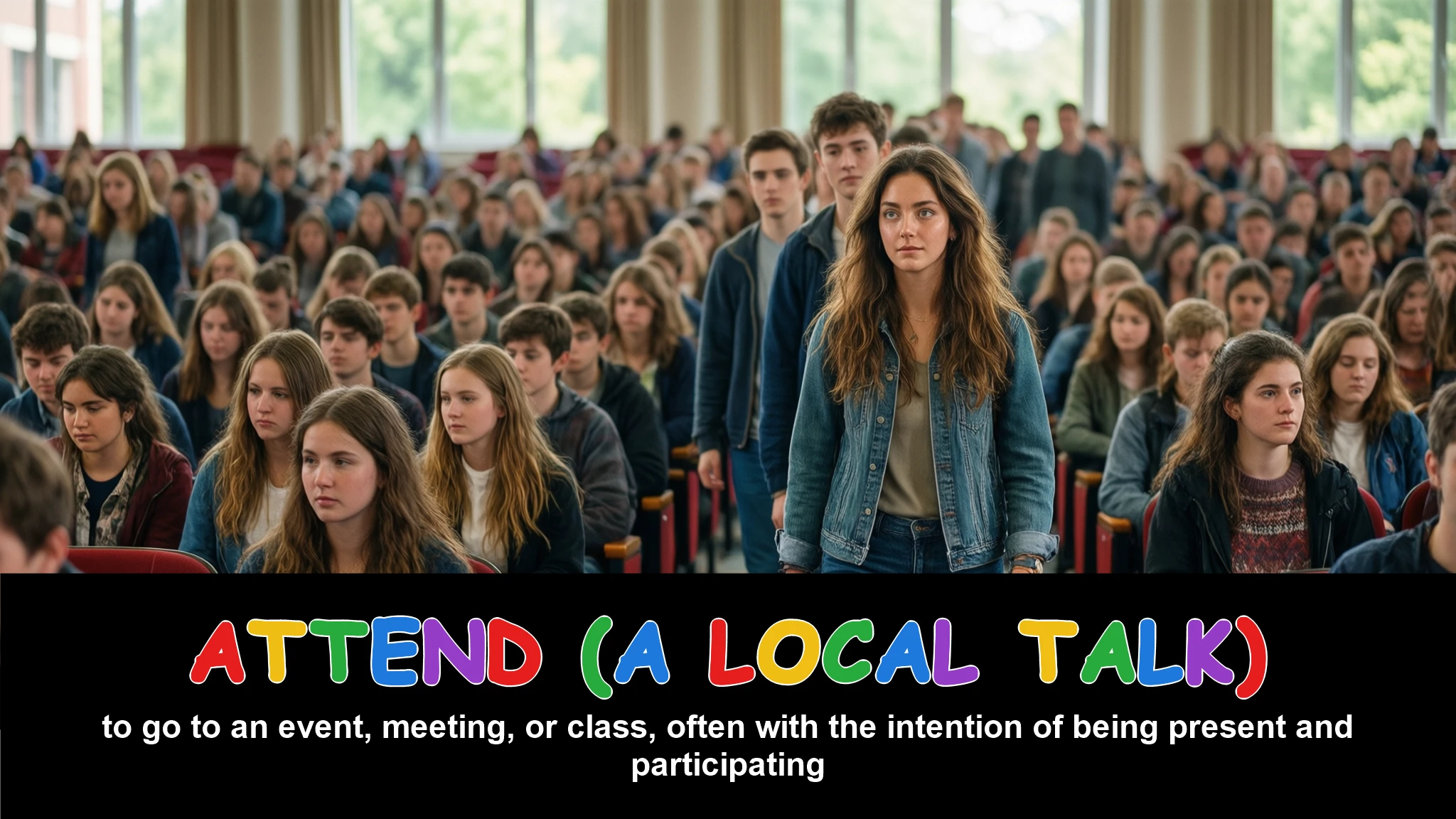 English Illustration for attend (a local talk)